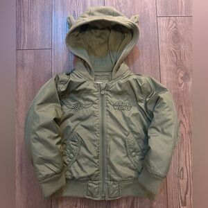 Baby Gap Star Wars Grogu Bomber Jacket Toddler 4T Green Yoda Ear Hoodie EUC